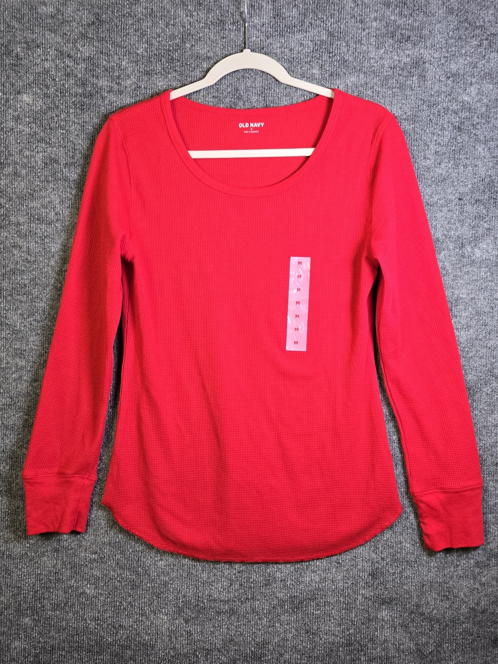 Old Navy T Shirt Womens M Red Waffle Knit Long Sleeve Scoop Neck New